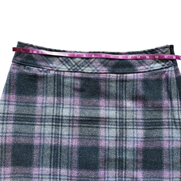 L.L. Bean tartan plaid wool blend skirt Sz 14 Purple pencil preppy academia - Picture 6 of 11